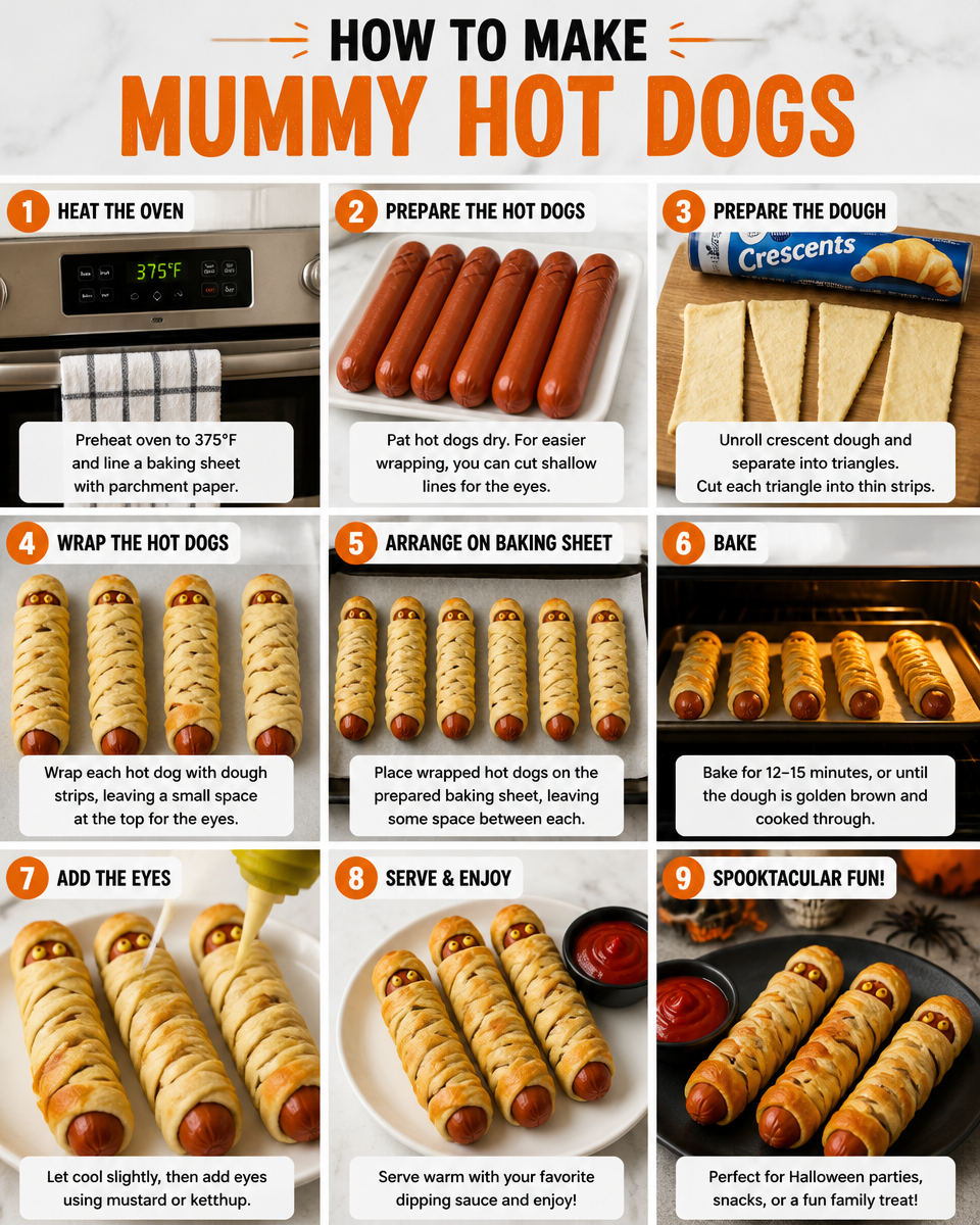 Easy Mummy Hot Dogs — Crescent Roll Wrapped
