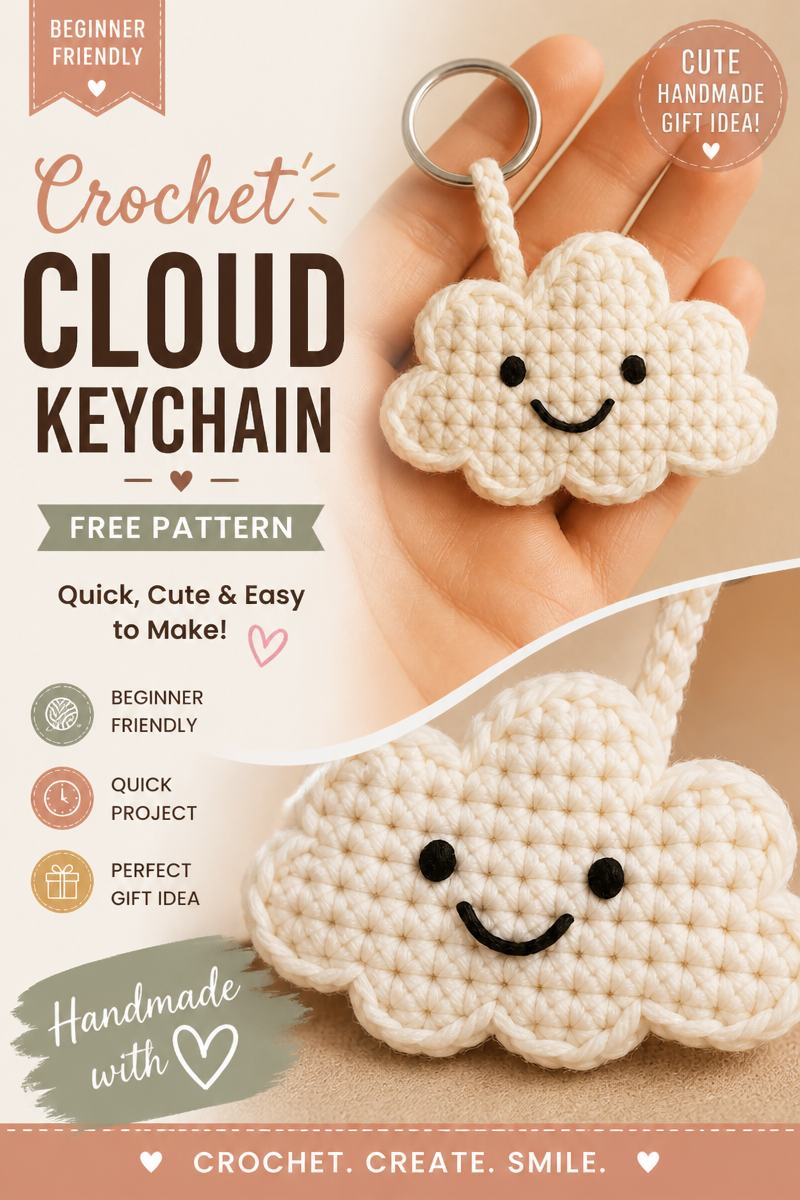 beginner crochet cloud bag charm pattern