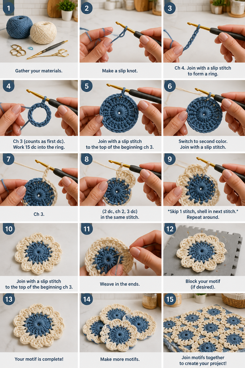 Free Pattern - Crochet Moon Granny Square Style II Tutorial