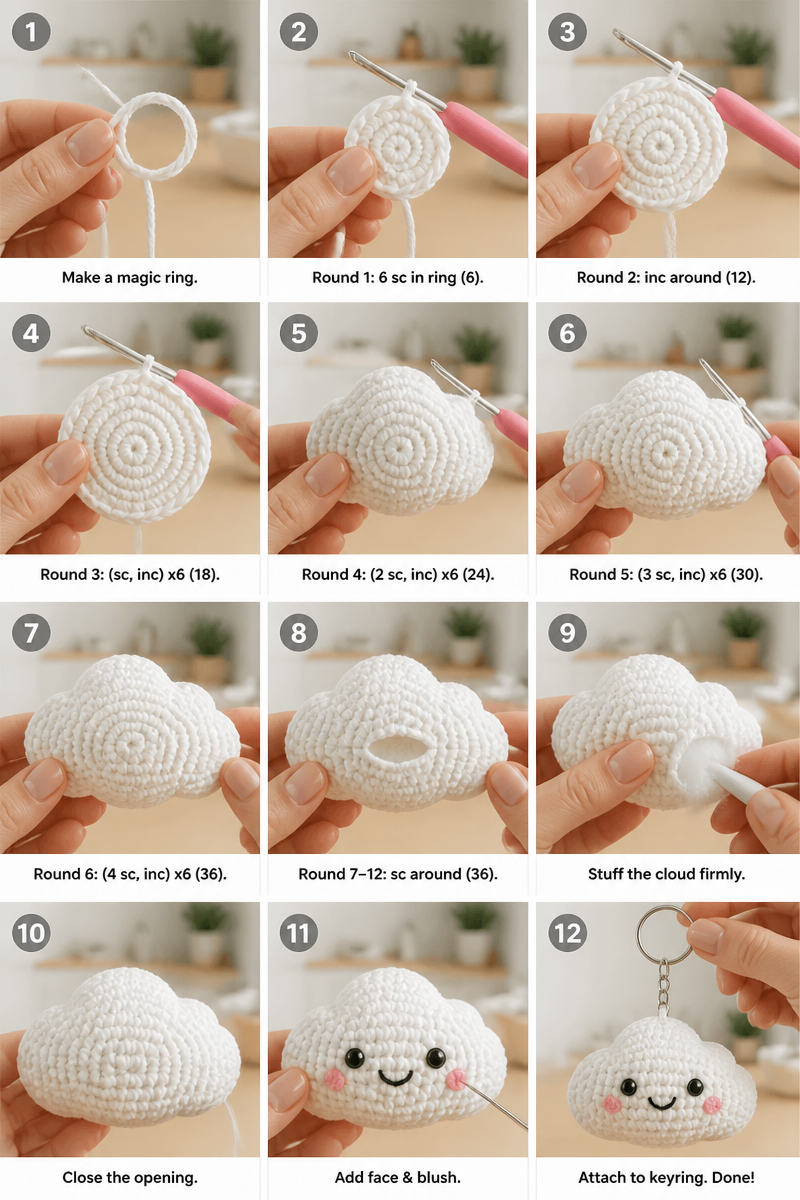 Adorable Beginner Crochet Cloud Bag Charm Pattern to Try Today