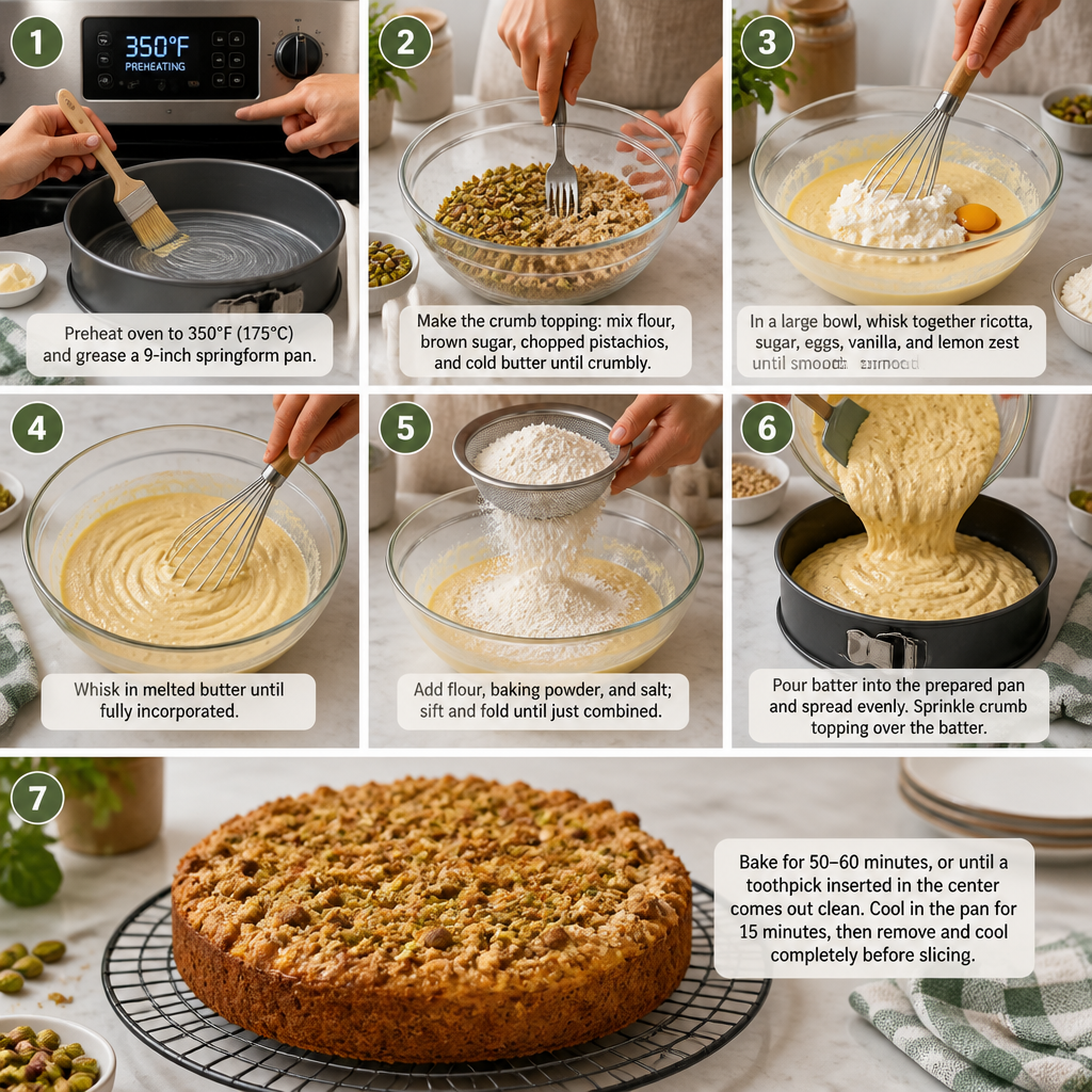 Pistachio Ricotta Crumb Cake
