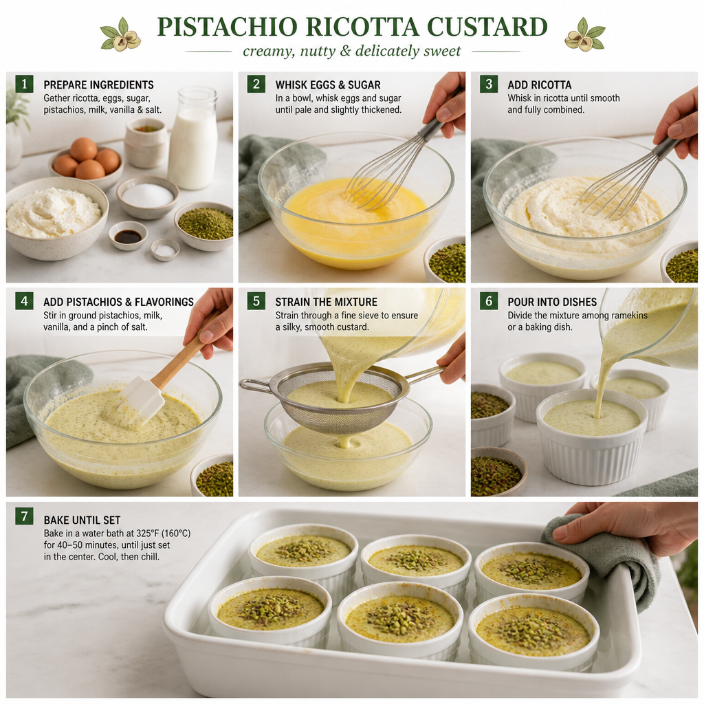 Pistachio Ricotta Custard Cups - A Sweet Italian Delight 8 Pistachio Ricotta Custard Cups - A Sweet Italian Delight