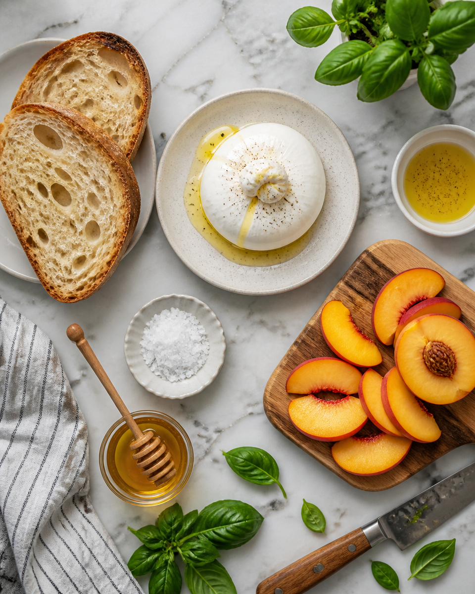 Easy Peach Burrata Toast — Summer Brunch