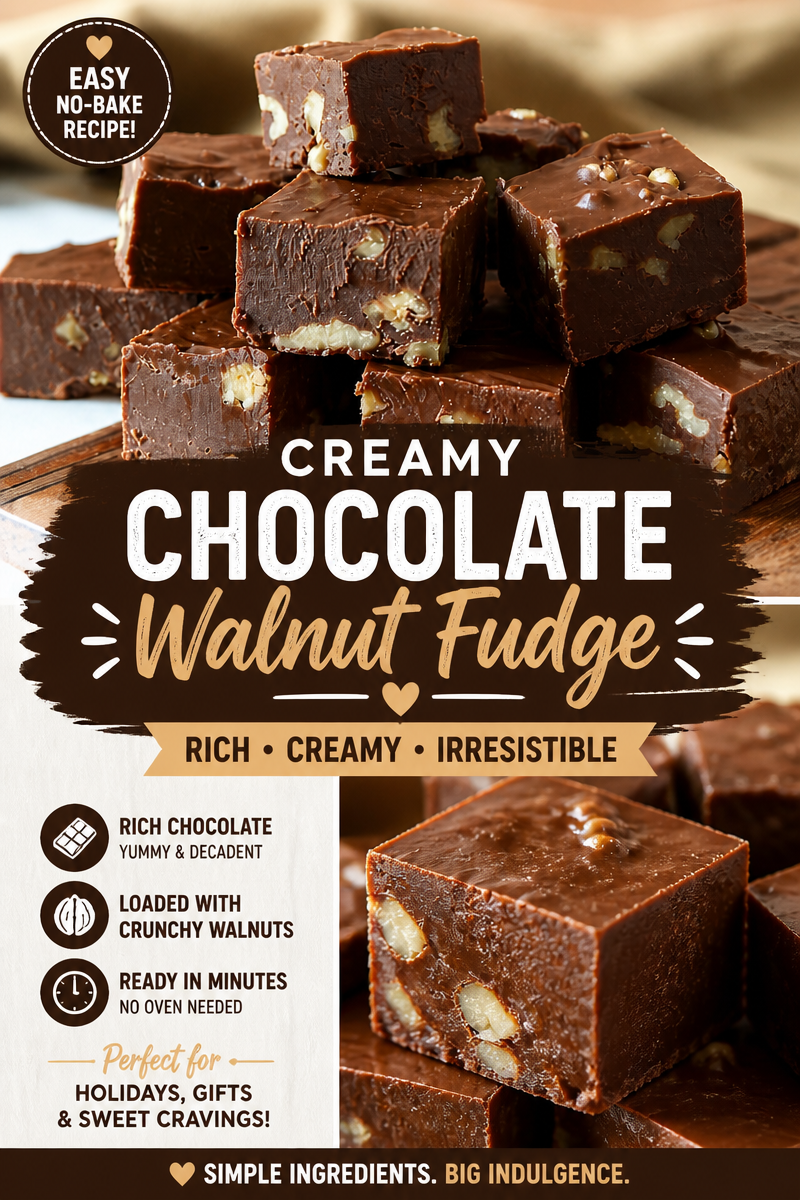 Easy Christmas Fudge — Chocolate Walnut Gift