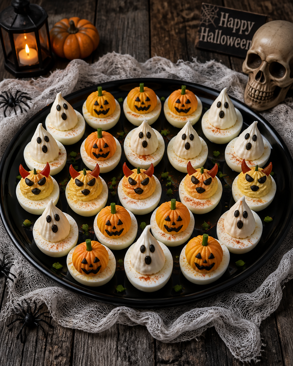 Easy Halloween Deviled Eggs — Mummy Style