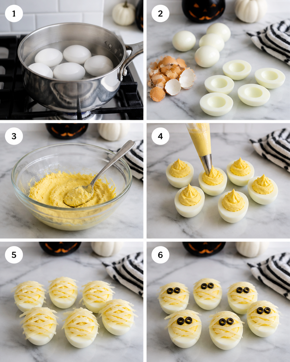 Easy Halloween Deviled Eggs — Mummy Style