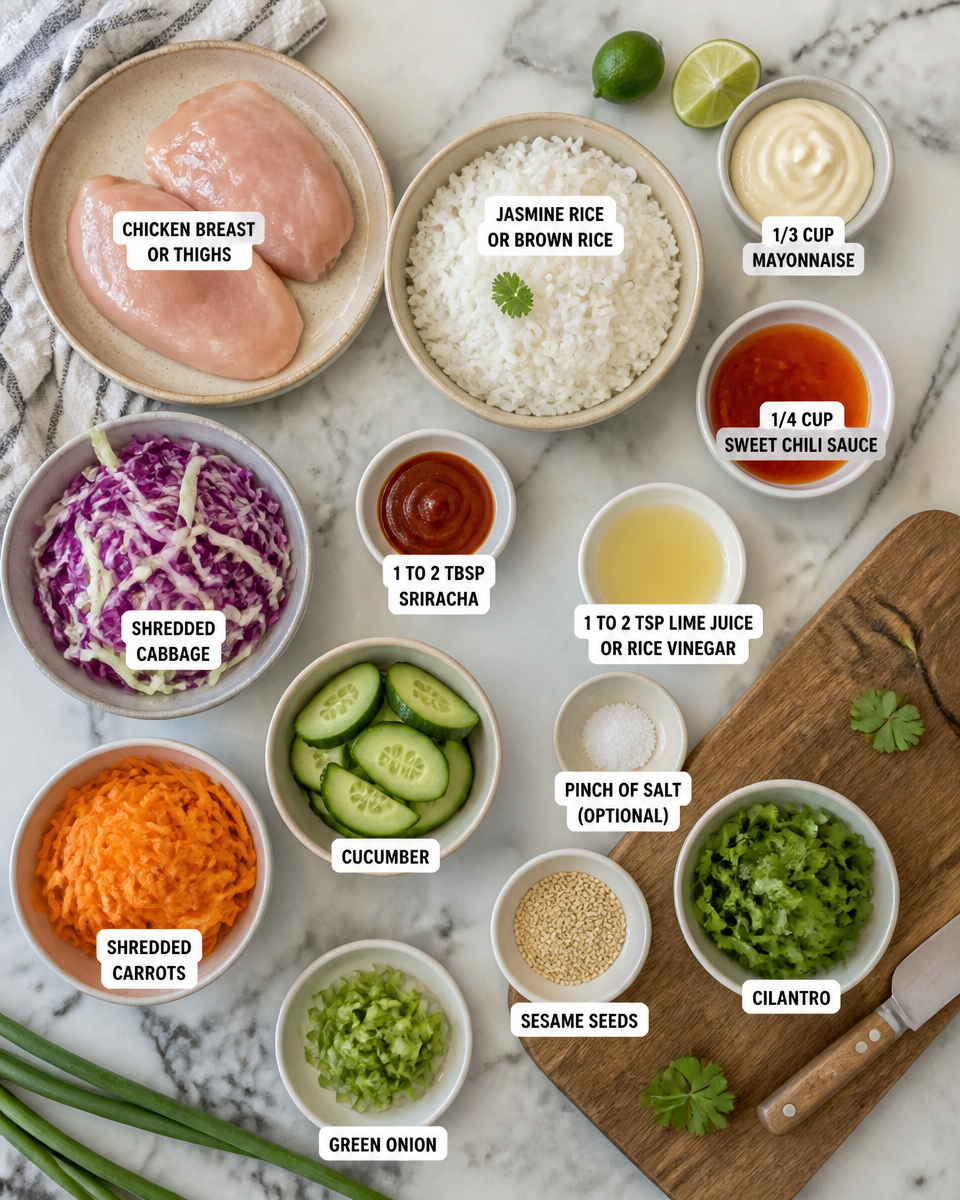Easy Bang Bang Chicken Bowl — Sweet Spicy Rice Bowl