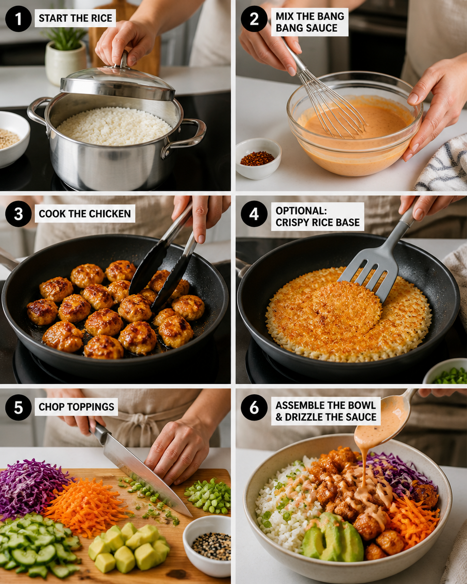 Easy Bang Bang Chicken Bowl — Sweet Spicy Rice Bowl