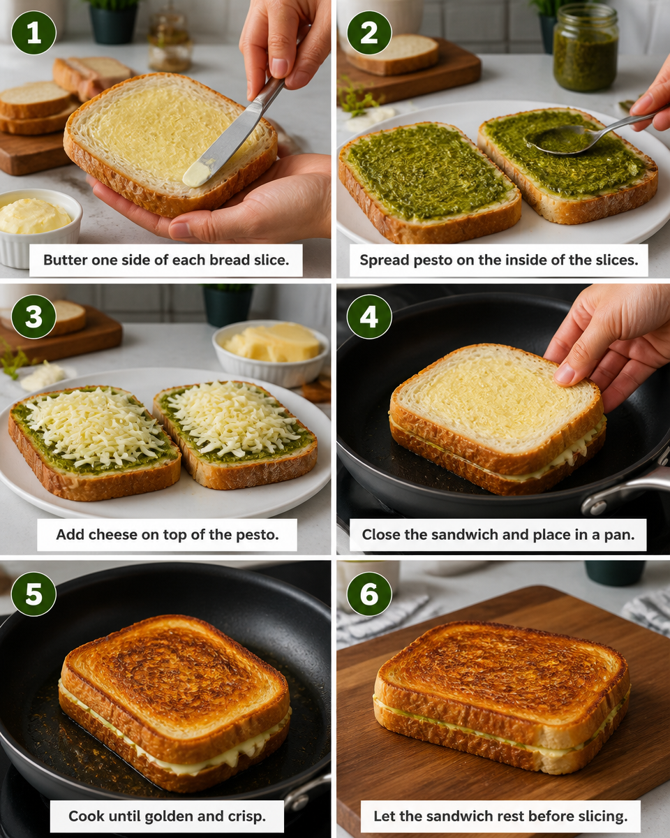 Easy Pesto Grilled Cheese — Crispy Gourmet Sandwich