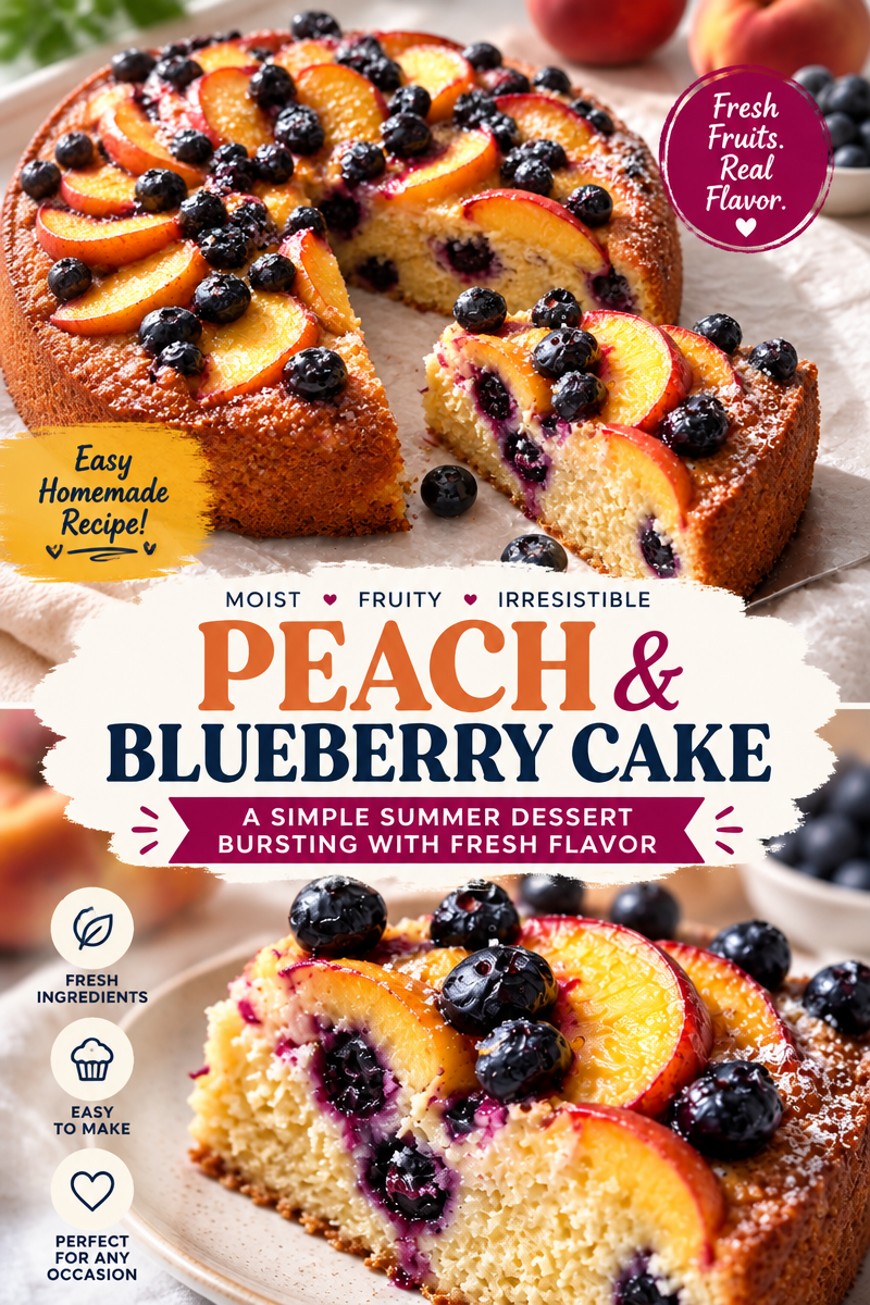 Easy Cottage Cheese Cake — Peach Blueberry