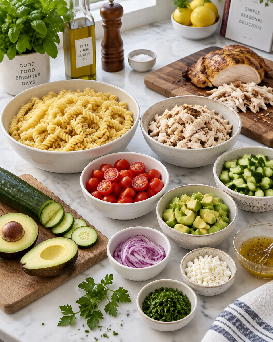 Easy Chicken Avocado Pasta Salad