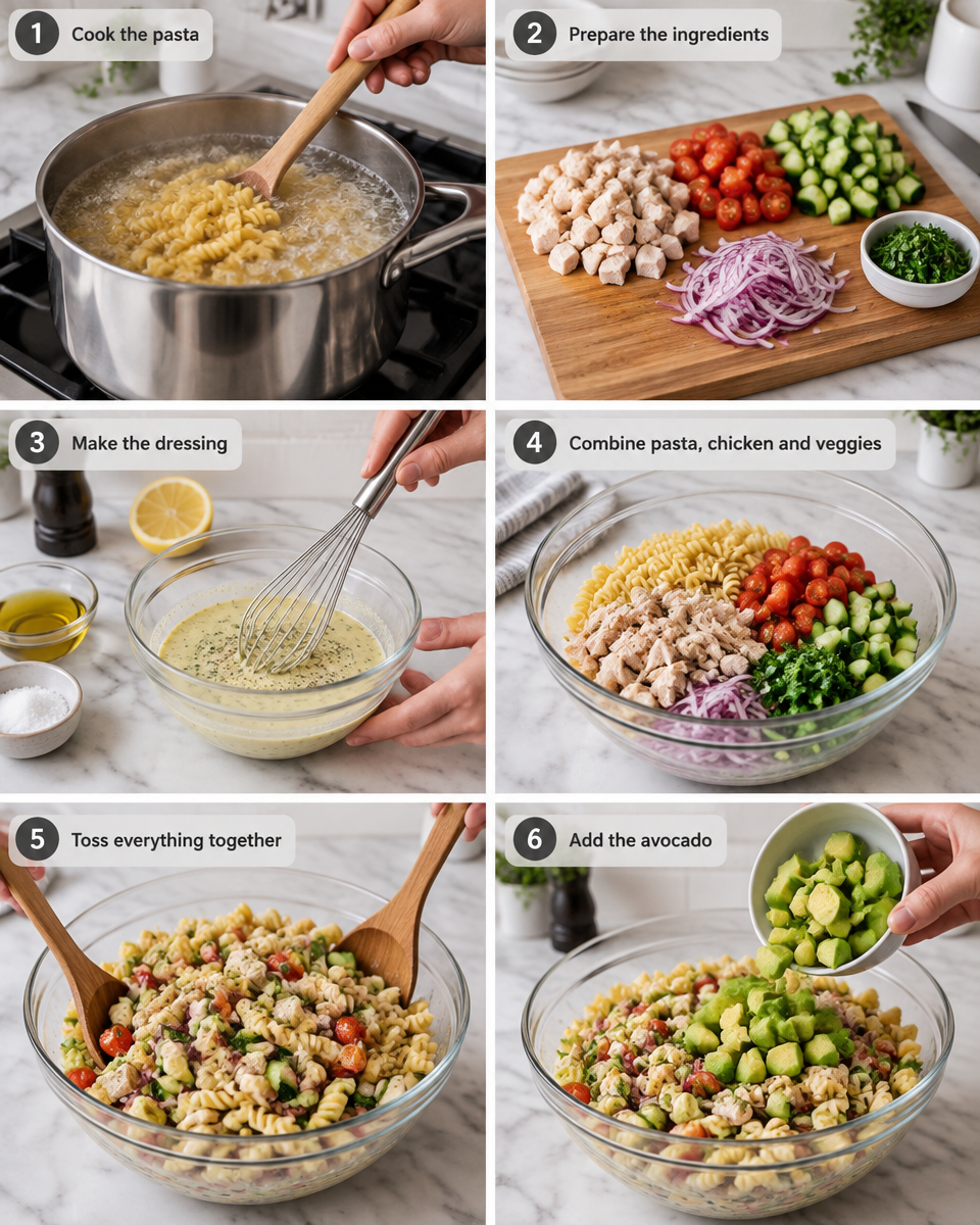 Easy Chicken Avocado Pasta Salad