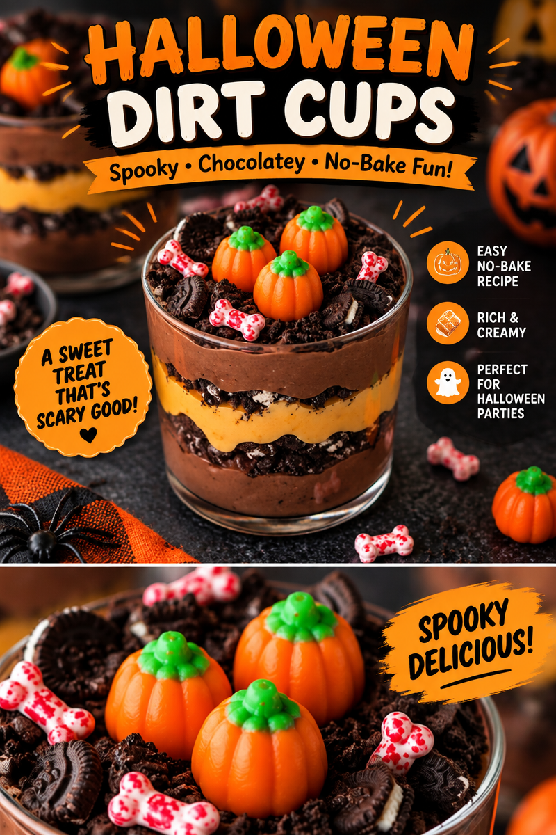 Easy Dirt Cups Recipe — Halloween Pumpkin Patch