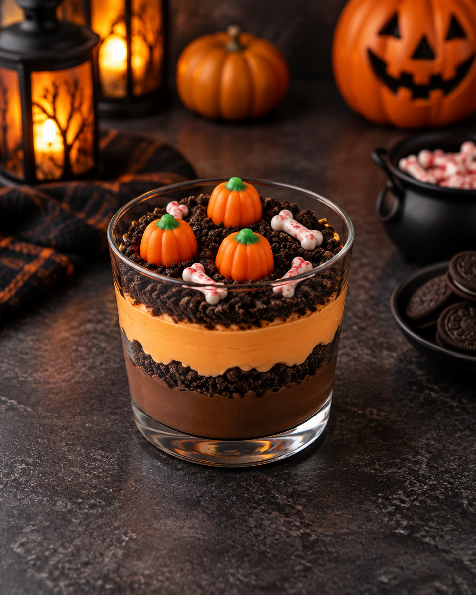 Easy Dirt Cups Recipe — Halloween Pumpkin Patch