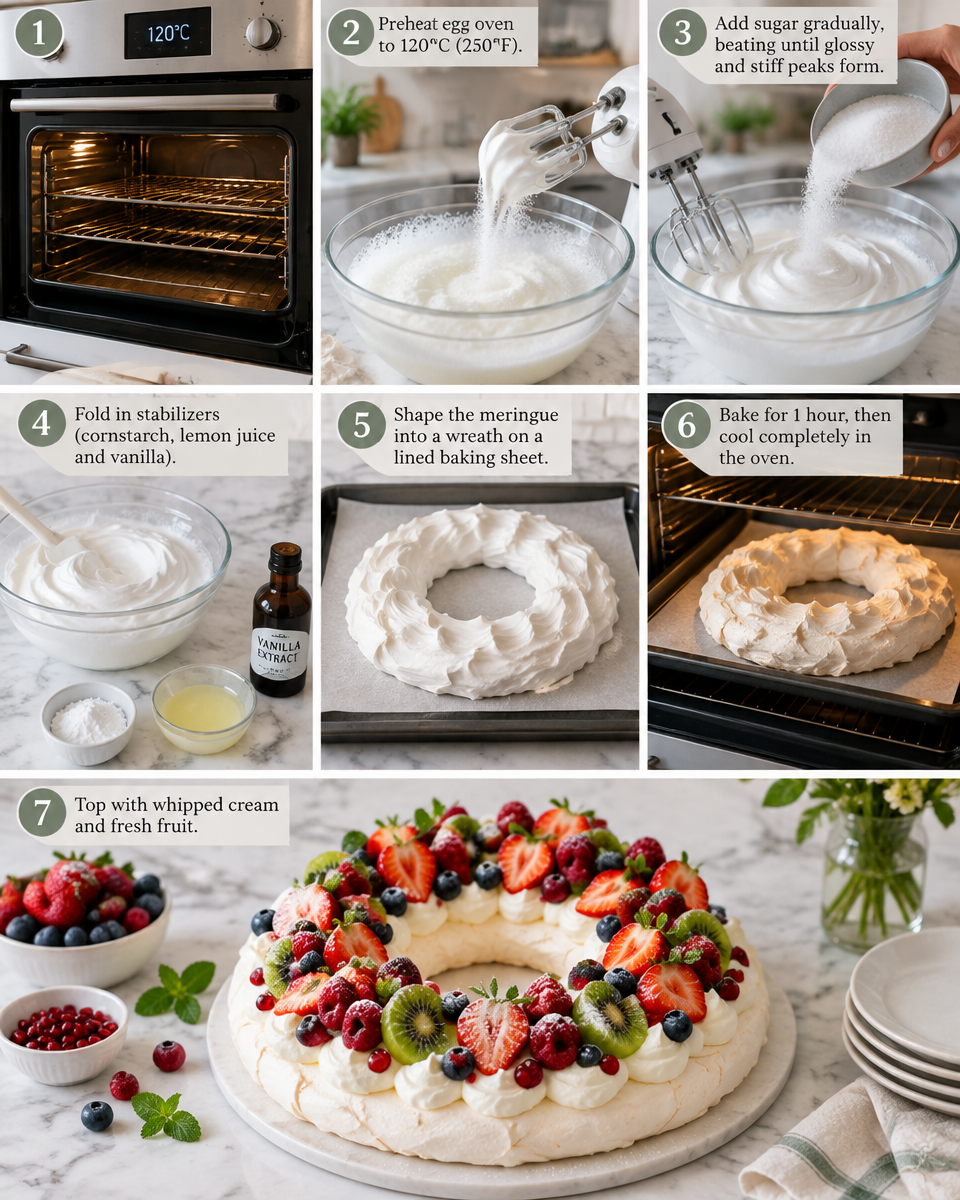 Easy Christmas Pavlova — Wreath Dessert