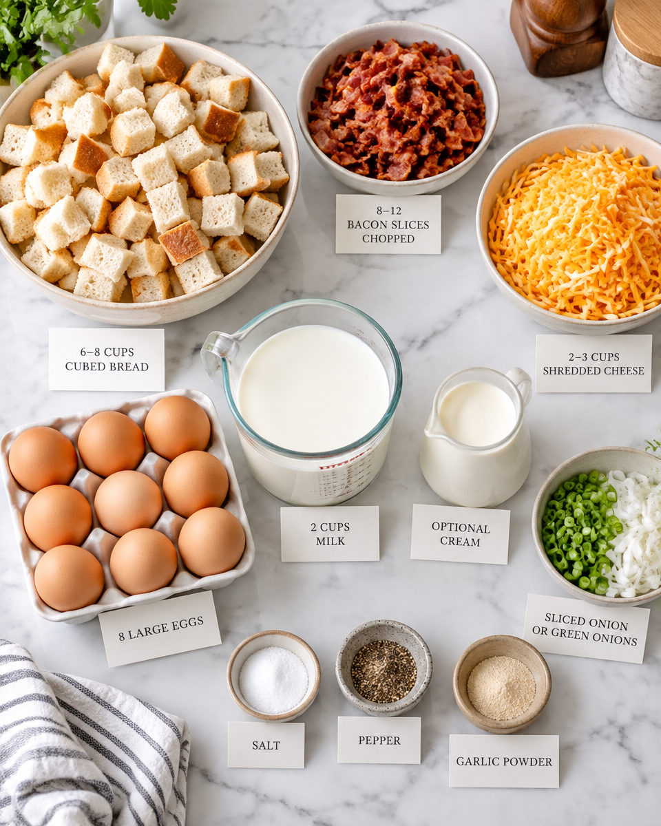 Easy Breakfast Strata Recipe — Cheese and Bacon
