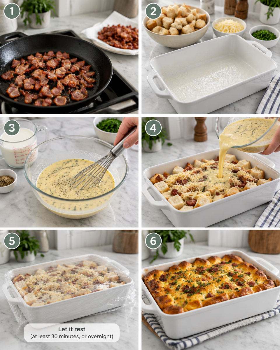 Easy Breakfast Strata Recipe — Cheese and Bacon