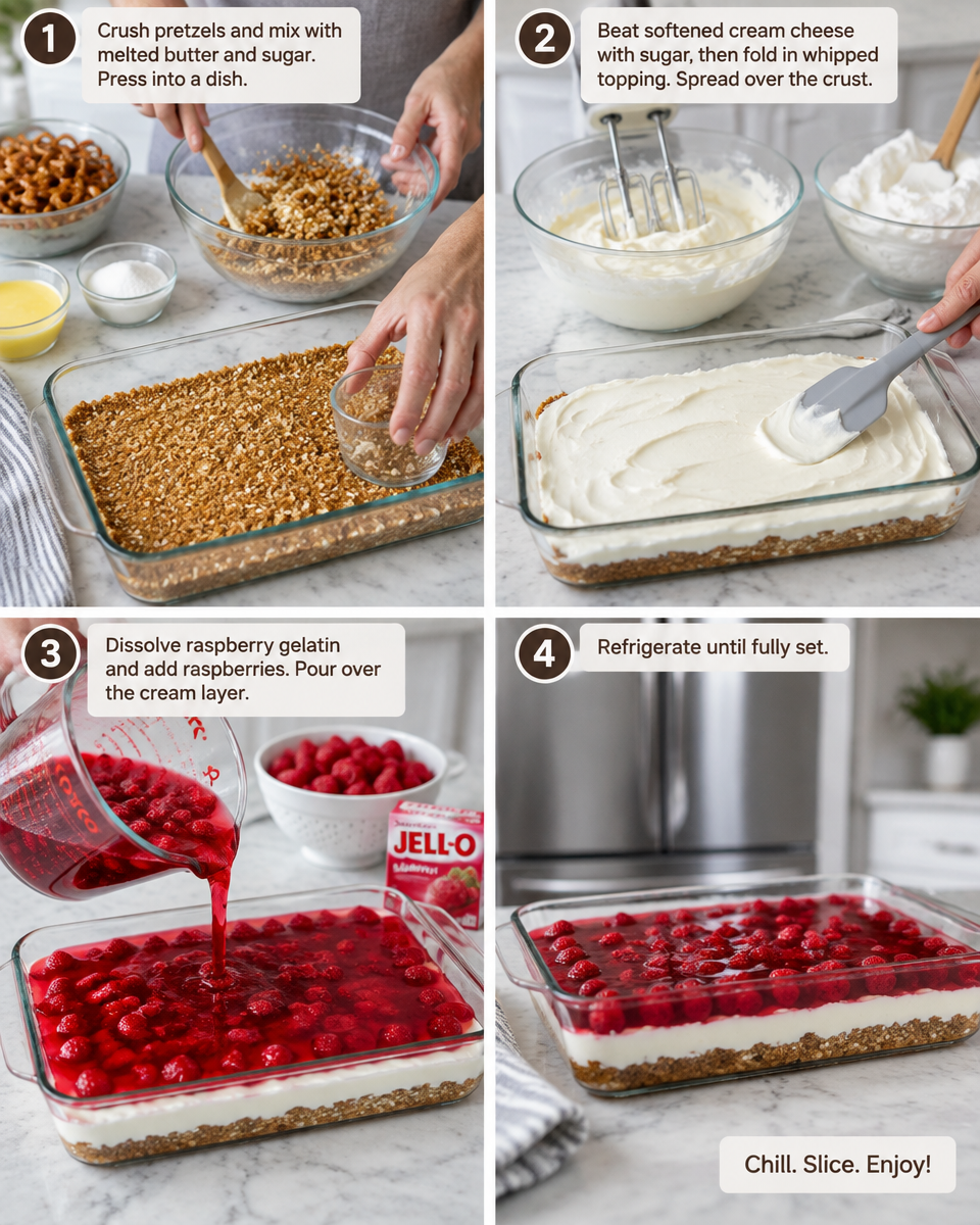 Easy Raspberry Pretzel Salad