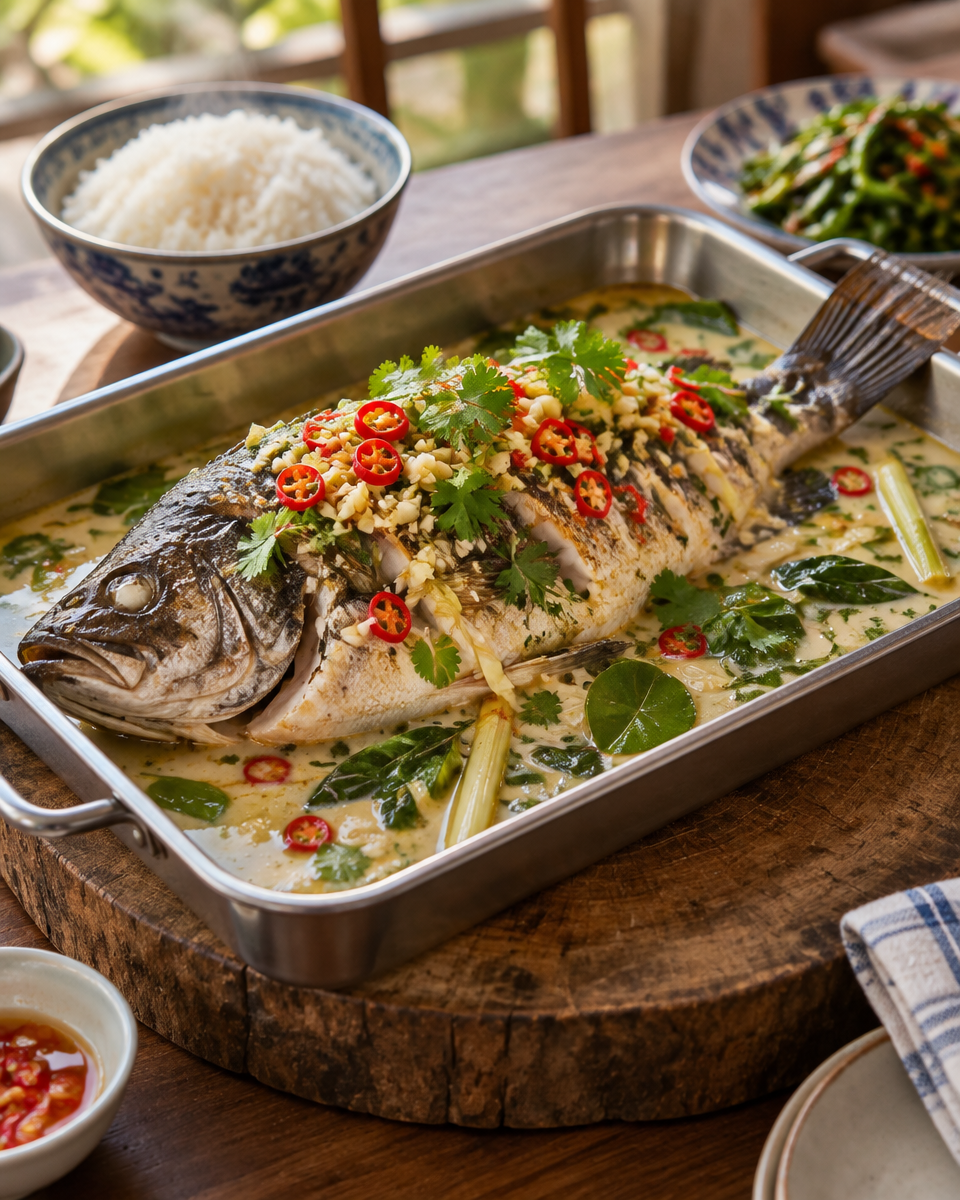 Thai Steamed Fish with Coconut Lemongrass Sauce