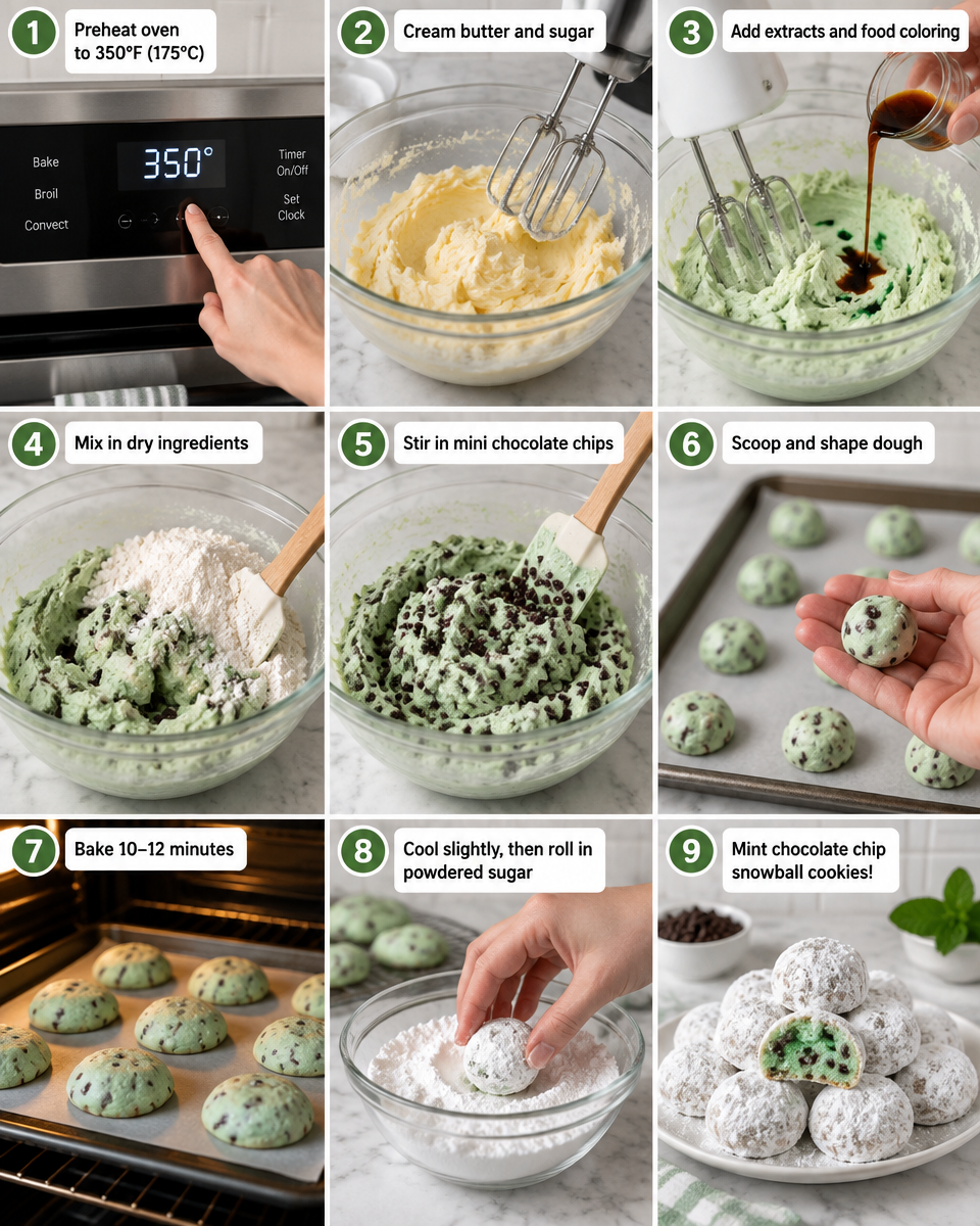 Mint Chocolate Chip Snowball Cookies