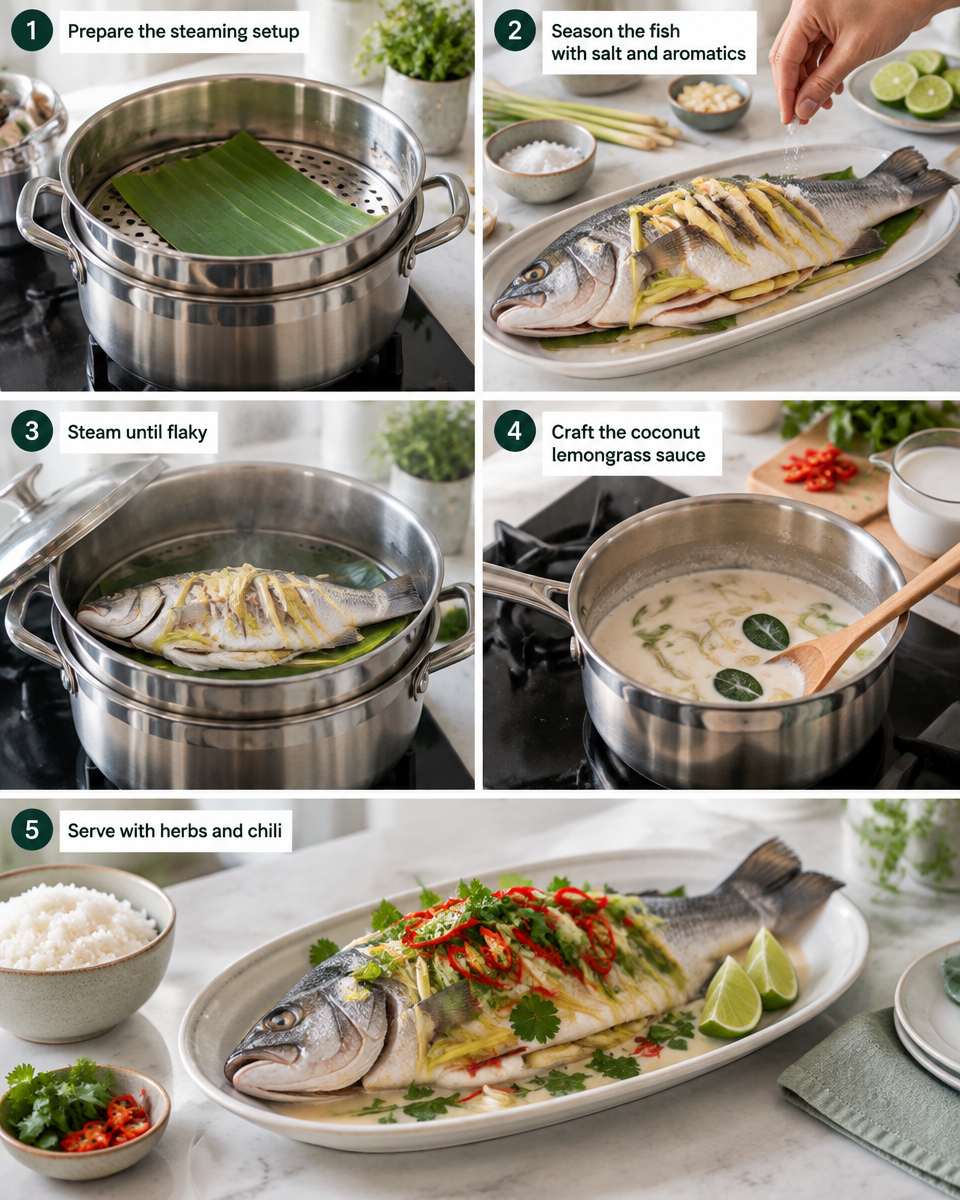 Thai Steamed Fish with Coconut Lemongrass Sauce