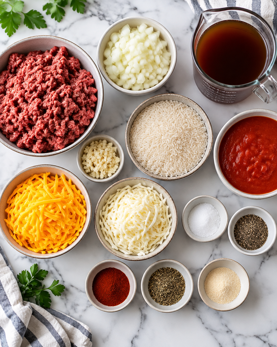 Easy Hamburger Rice Casserole — Cheesy Ground Beef
