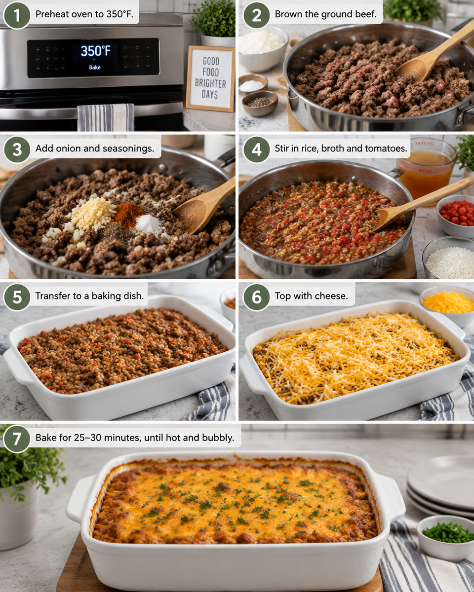 Easy Hamburger Rice Casserole — Cheesy Ground Beef