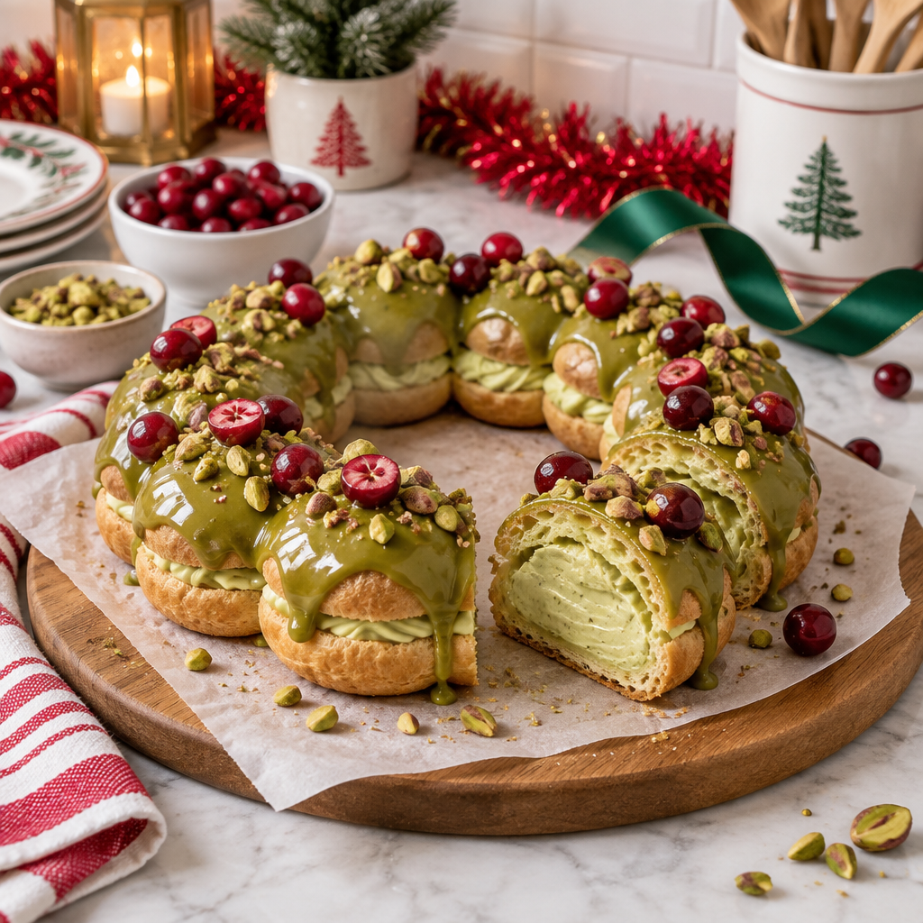 Pistachio Mascarpone Choux Wreath