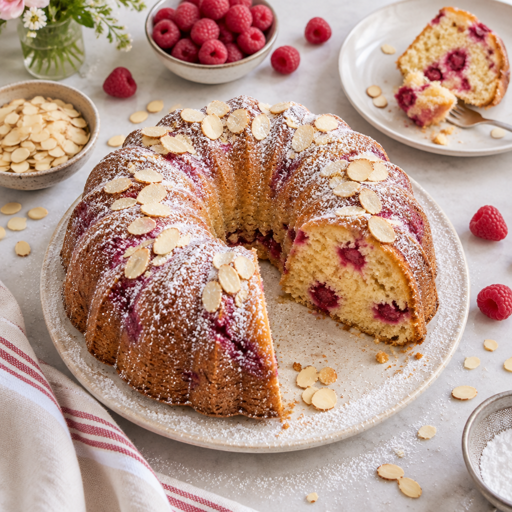 Raspberry Almond Ricotta Bundt Cake