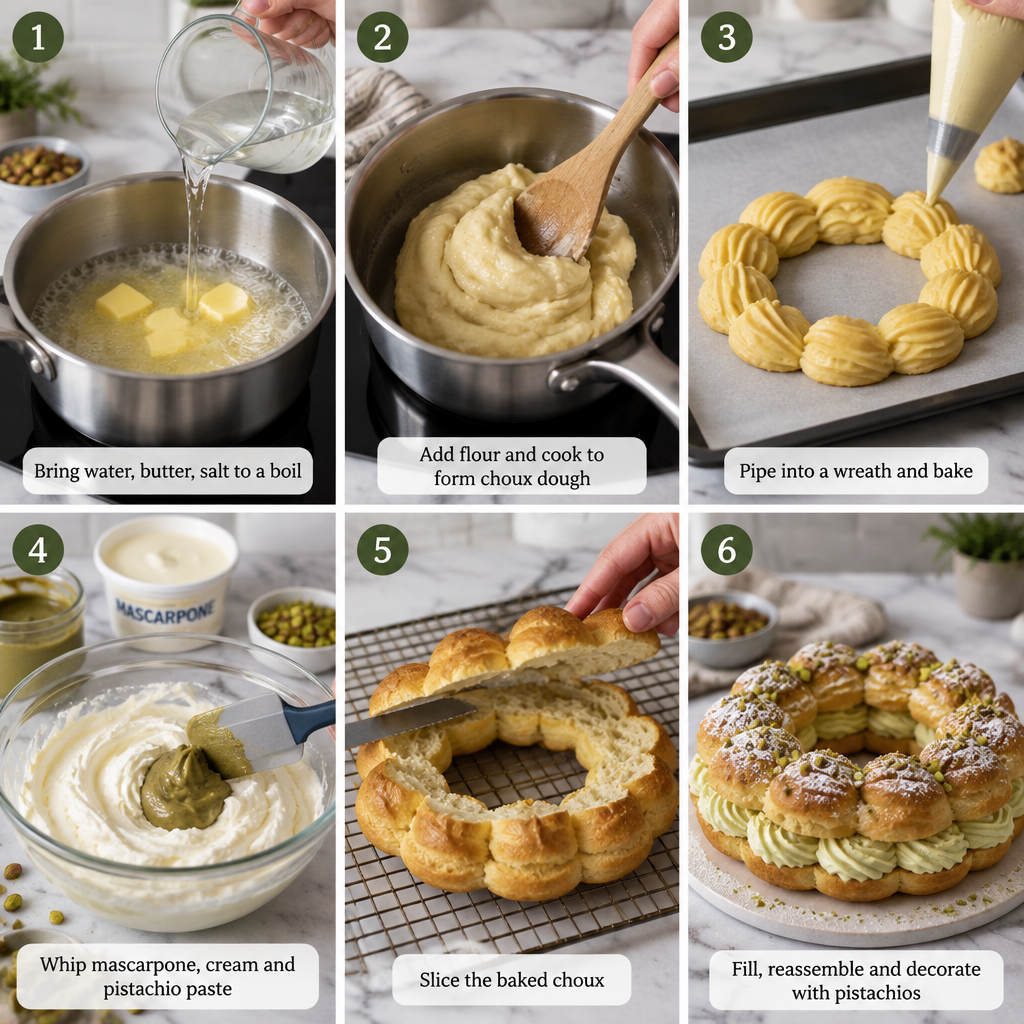 Pistachio Mascarpone Choux Wreath