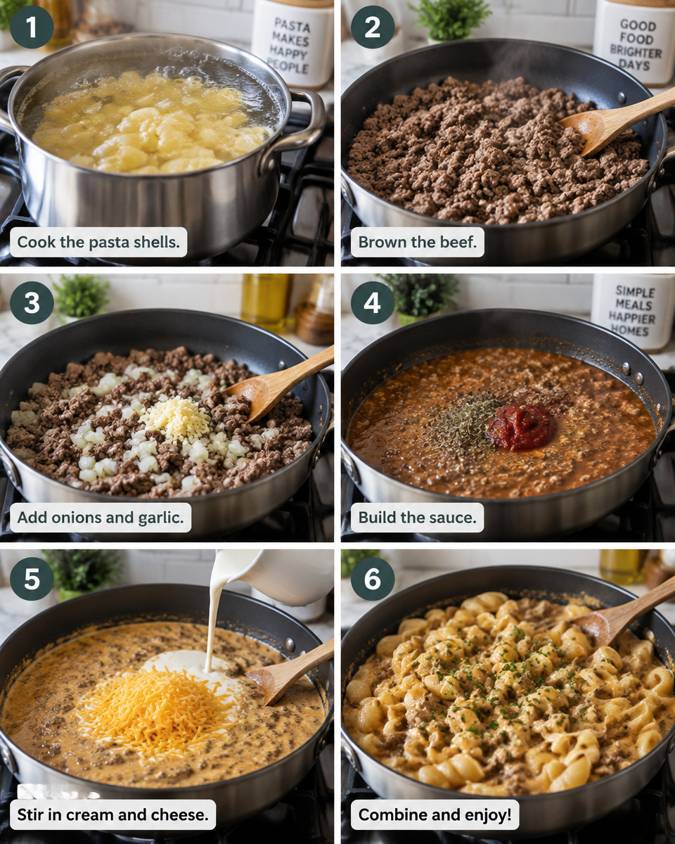 Easy Creamy Beef and Shells Recipe