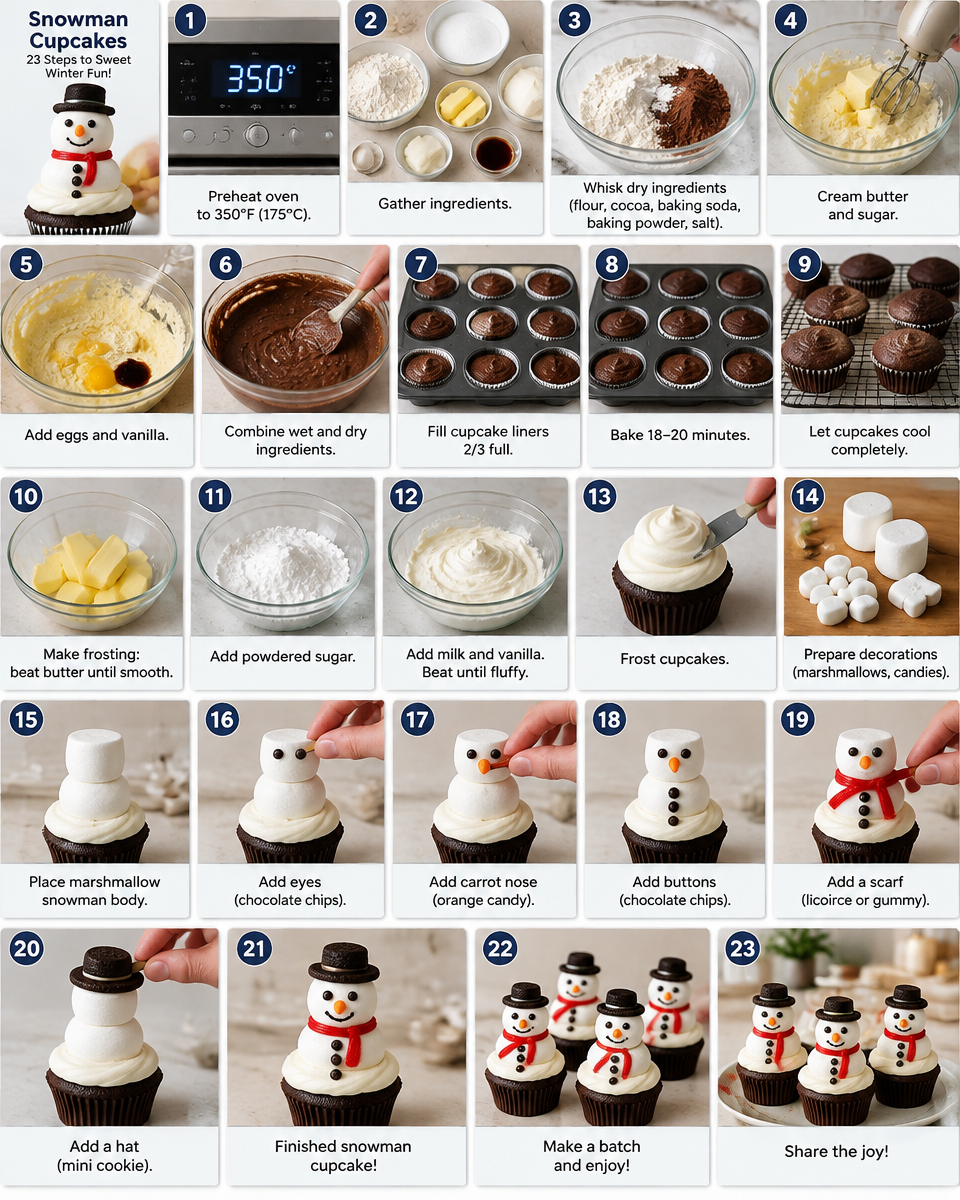 snowman cupcakes