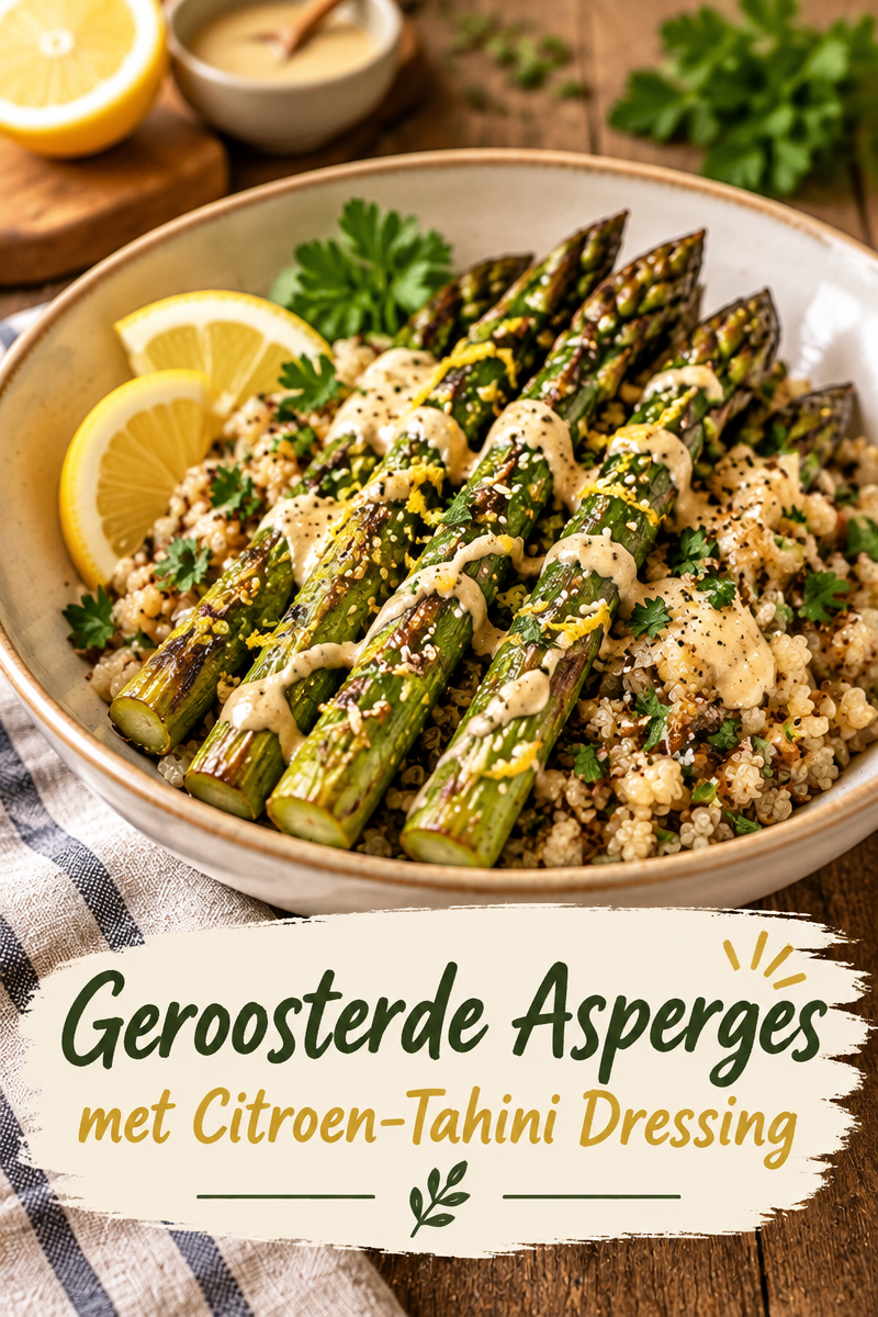Geroosterde Asperges met Citroen-Tahini Dressing en Quinoa
