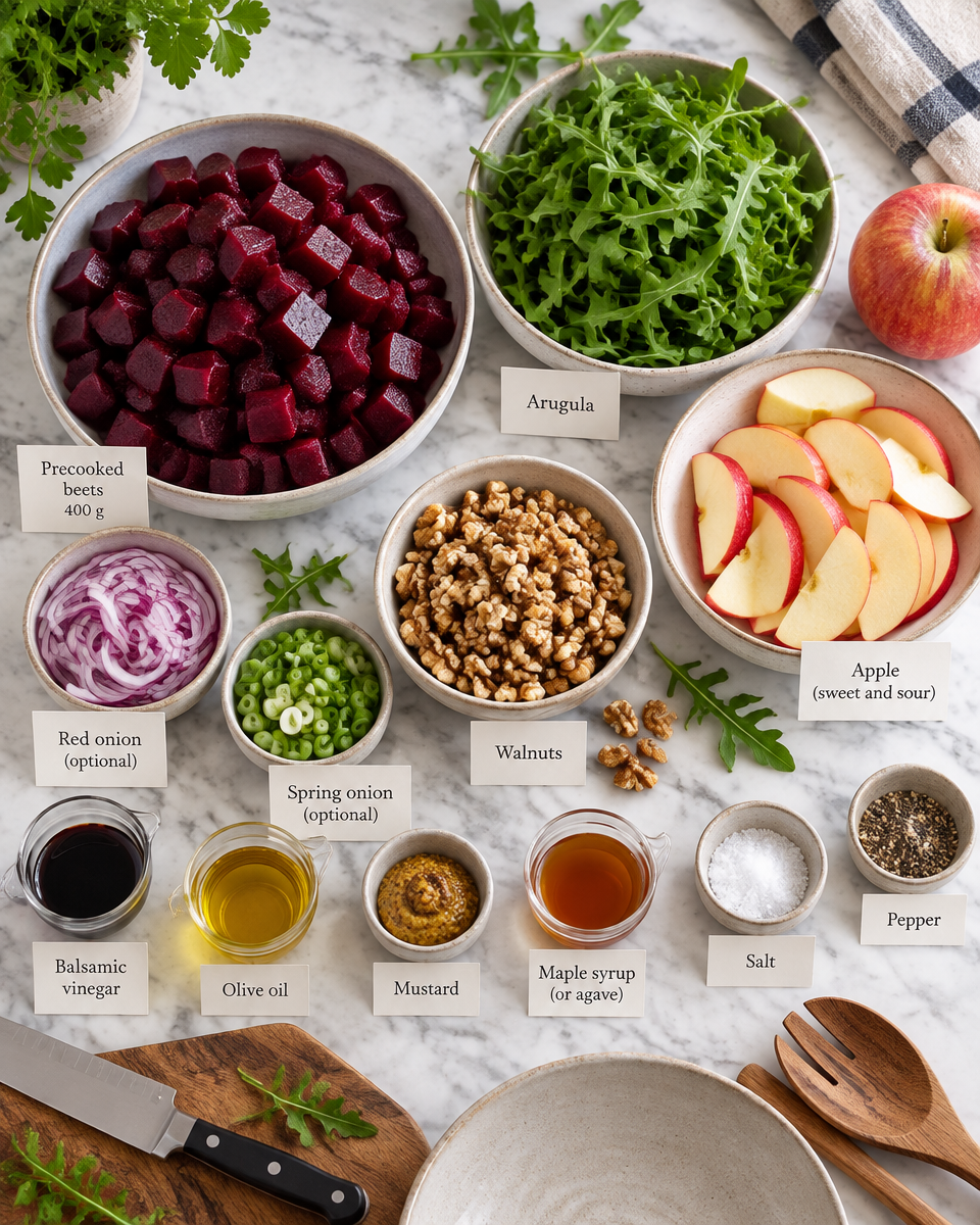 Rode Bietensalade met Appel, Walnoten en Balsamicodressing