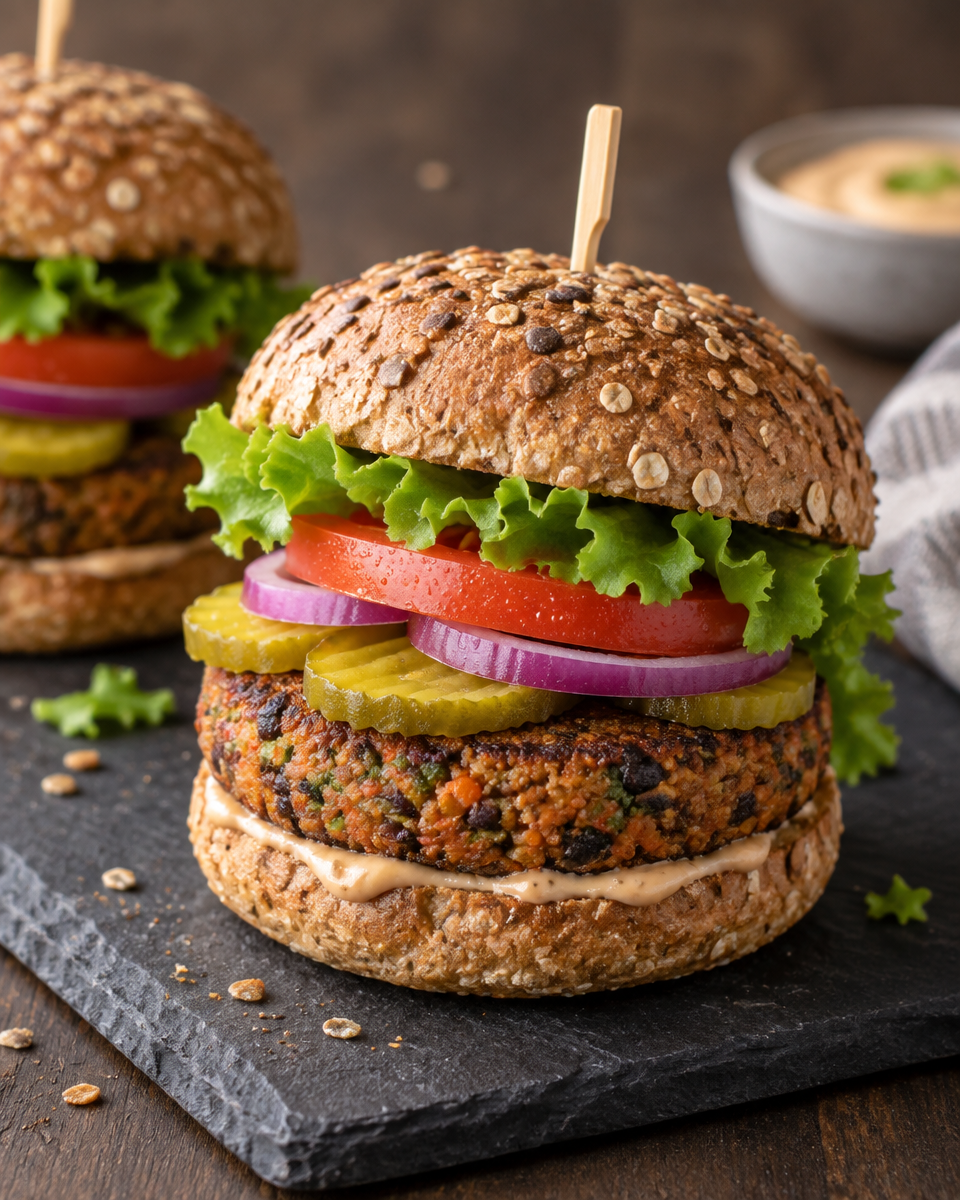veganer burger mit schwarzen Bohnen