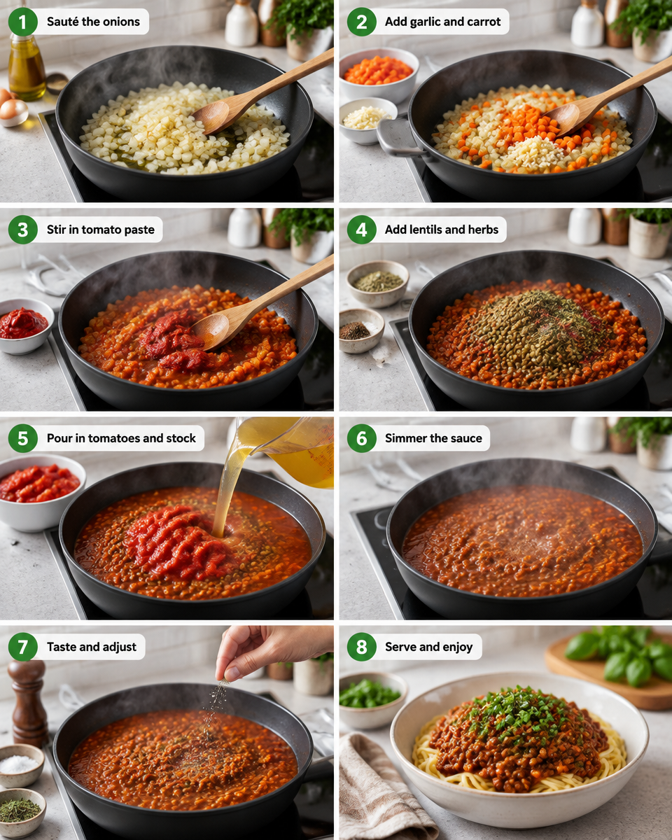 Leckere Vegane Linsen Bolognese – schnell und einfach zubereitet!