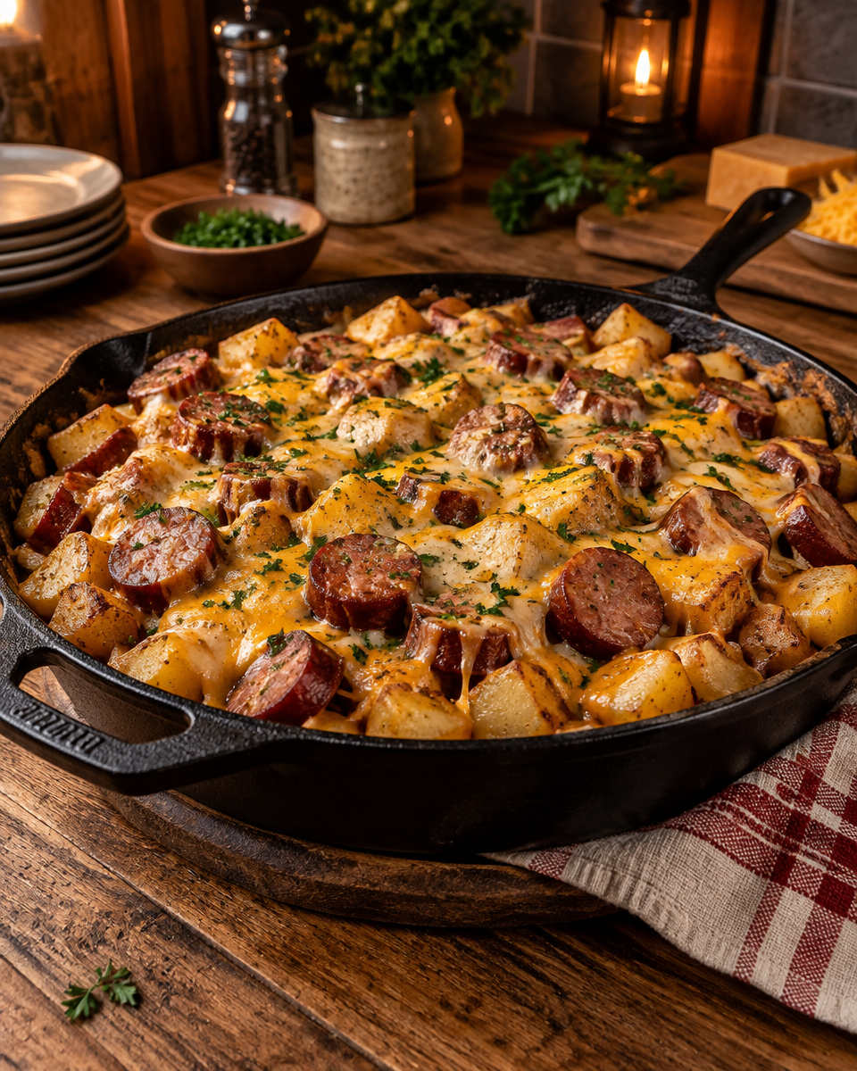 Easy Cheesy Ranch Potatoes and Smoked Sausage