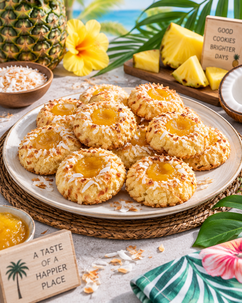 Hawaiian Pineapple Coconut Thumbprint Cookies