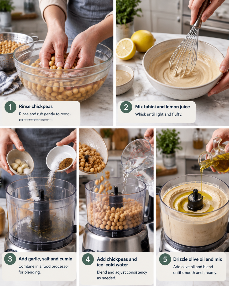 Hummus selber machen: Extra cremig und proteinreich mit Tahini und Kichererbsen