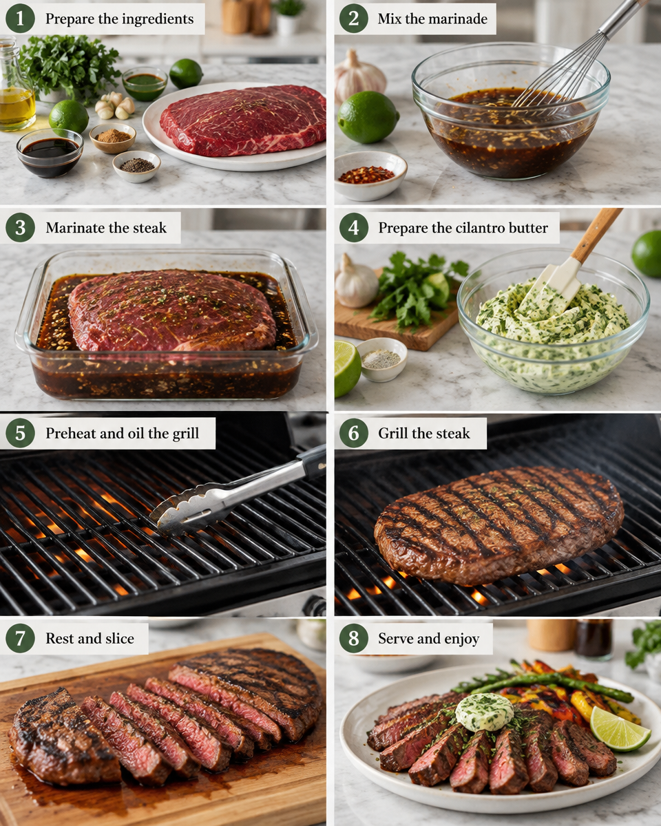 Easy Grilled Flank Steak with Cilantro Butter