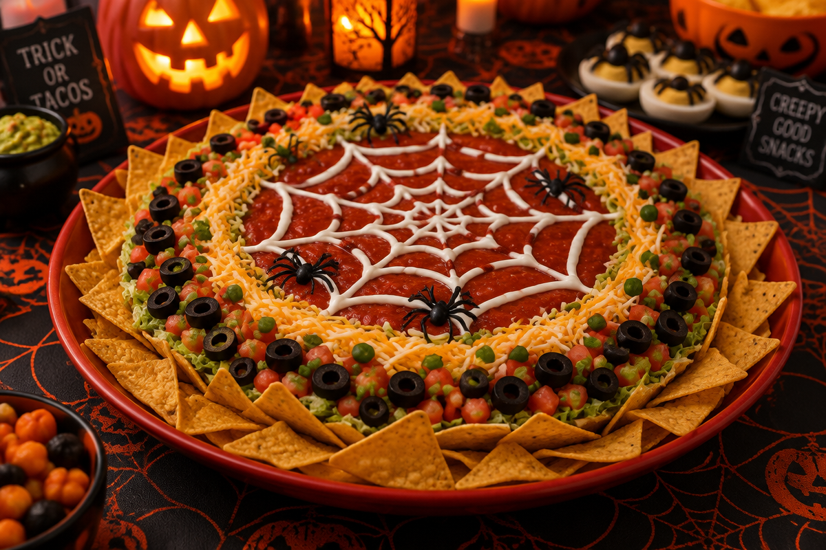 Deliciously Spooky Glutenfreie Spiderweb Taco Dip Bowl