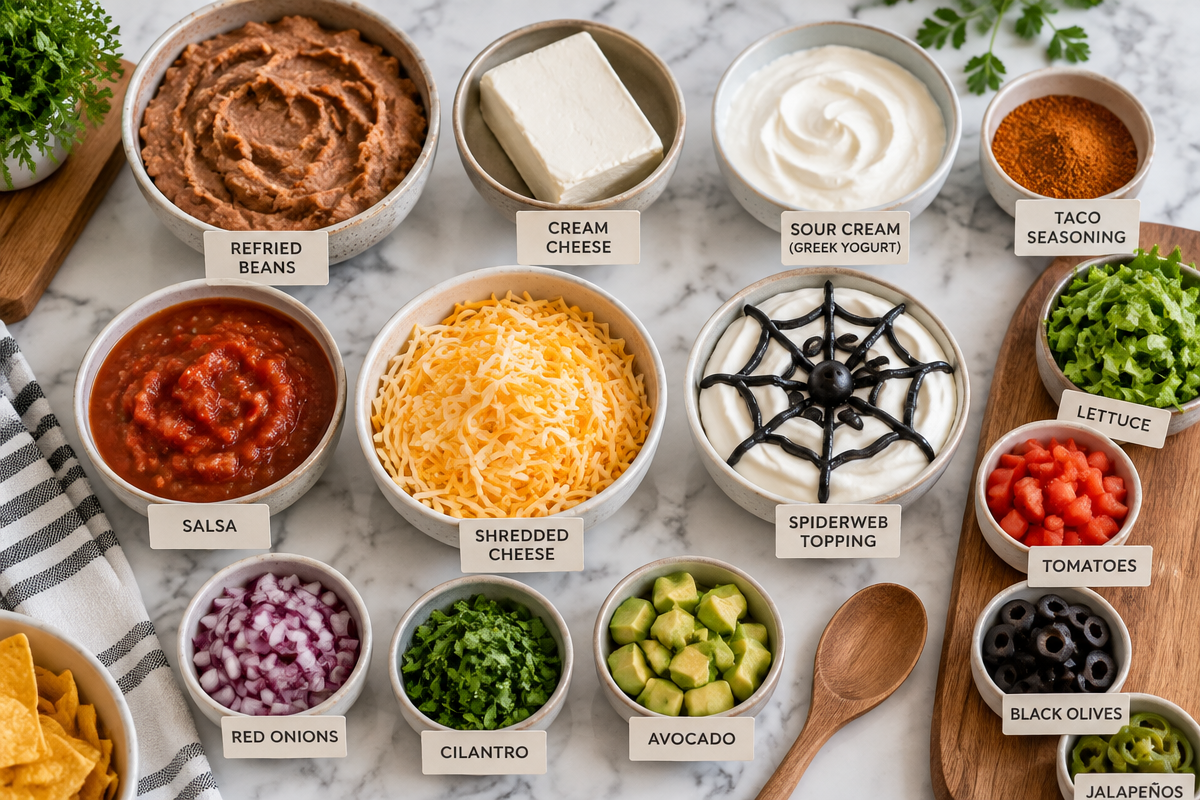 Deliciously Spooky Glutenfreie Spiderweb Taco Dip Bowl