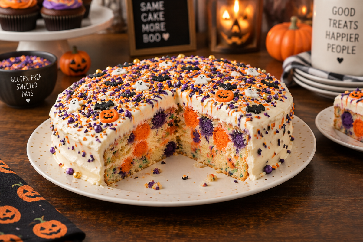 Glutenfreie Halloween Funfetti Poke Cake