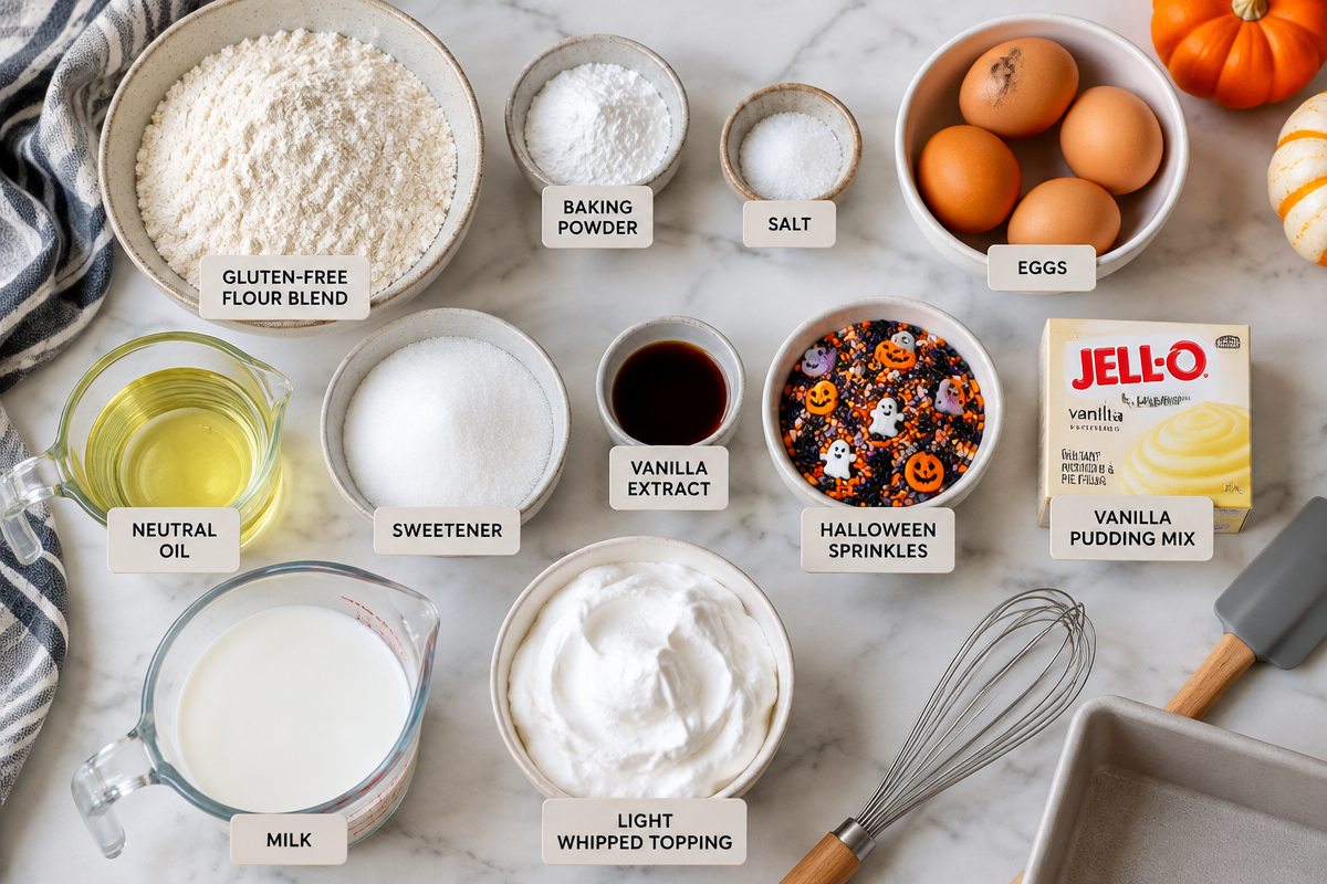Glutenfreie Halloween Funfetti Poke Cake