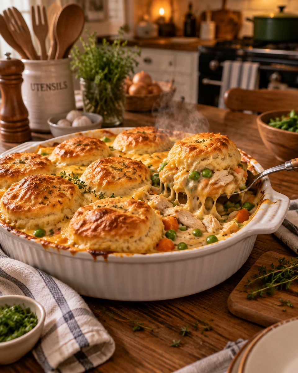 easy chicken pot pie with biscuits