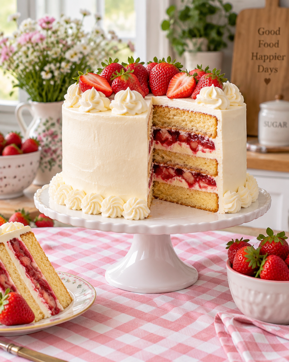 vanilla cake with strawberry filling