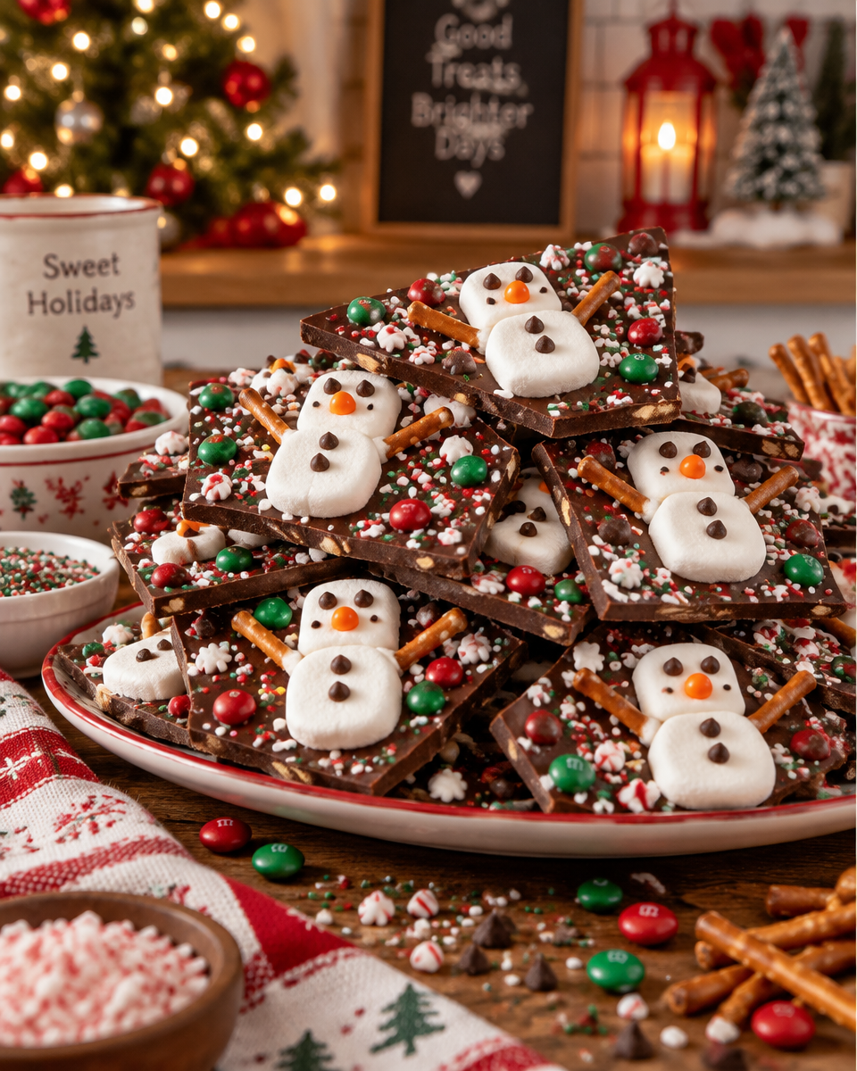 snowman chocolate bark