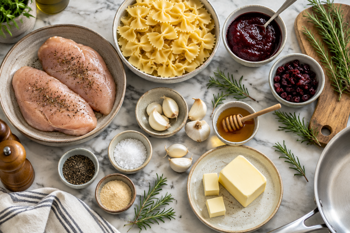 Garlic Butter Chicken Pasta mit Rosmarin & Cranberries