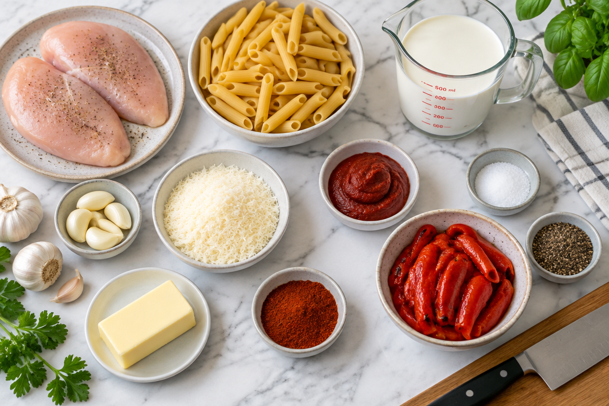 Delicious Candy Cane Chicken Pasta mit rot-weißer Sauce Recipe