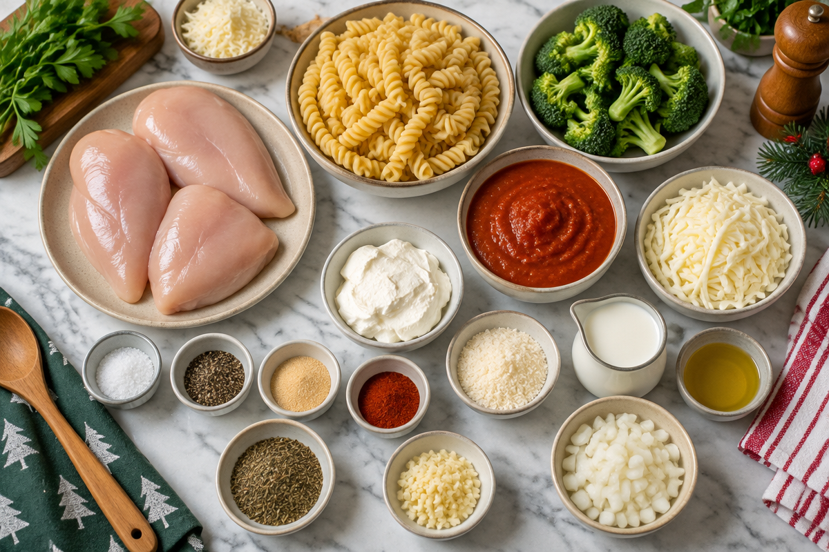 Christmas Wreath Chicken Pasta Bake